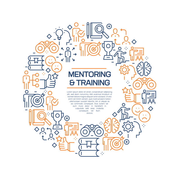 Mentoring and Training Concept Colorful Line Icons Arranged in Circle