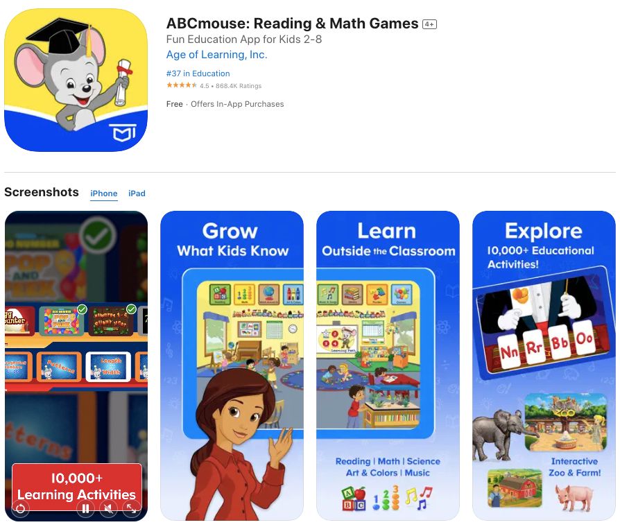 App store page of ABCmouse