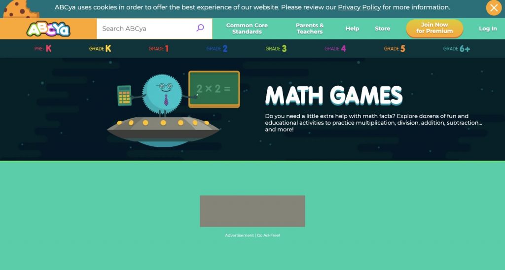 Home page of ABCya Math