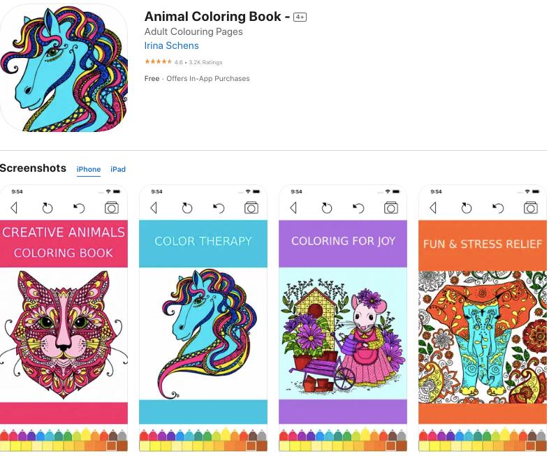 App store page of Animal Coloring Books