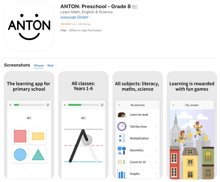 App store page of Anton