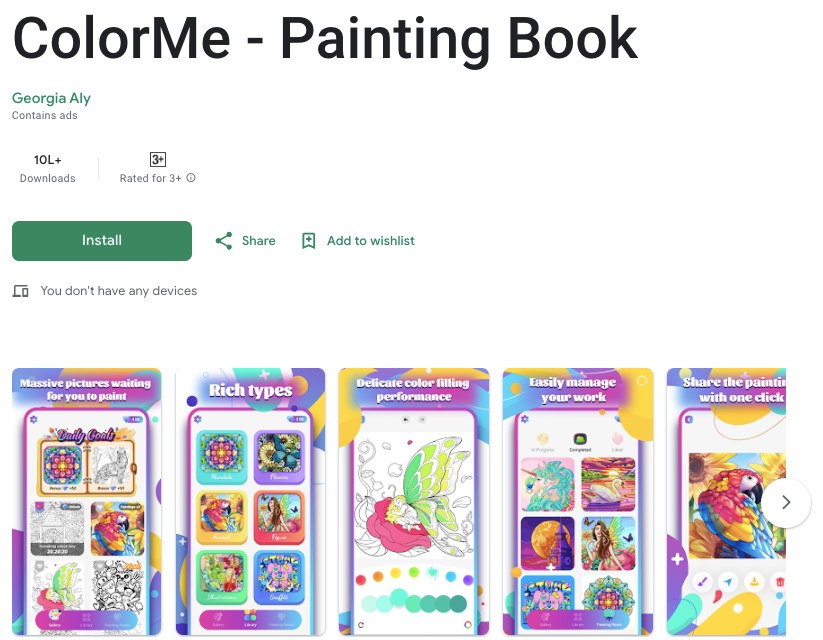 App store page of ColorMe