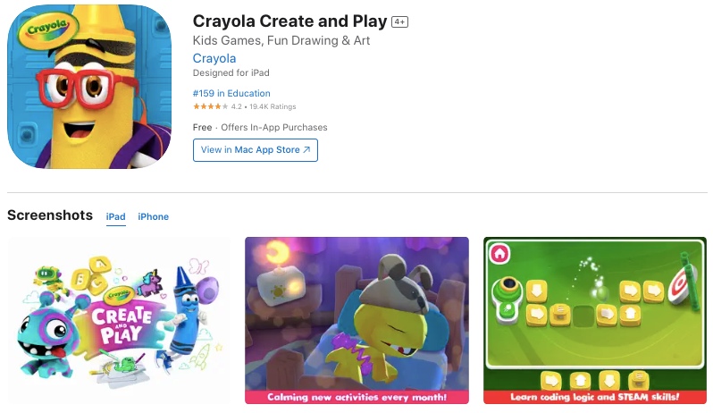 App store page of Crayola