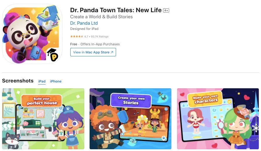 App store page of Dr Panda Town