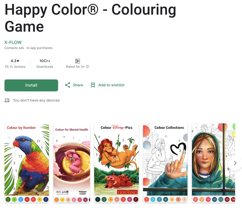 App store page of Happy Color® Coloring Game