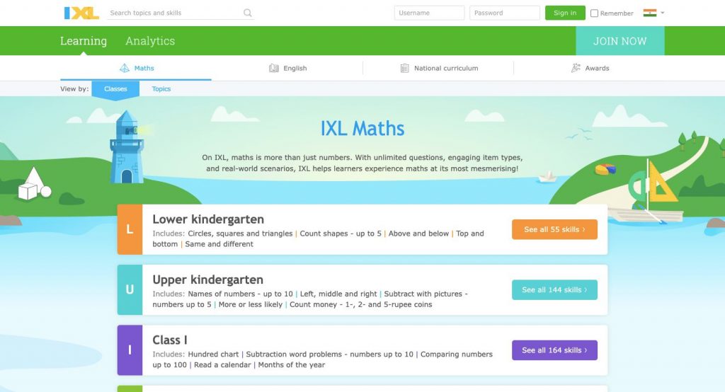 Home page of IXL