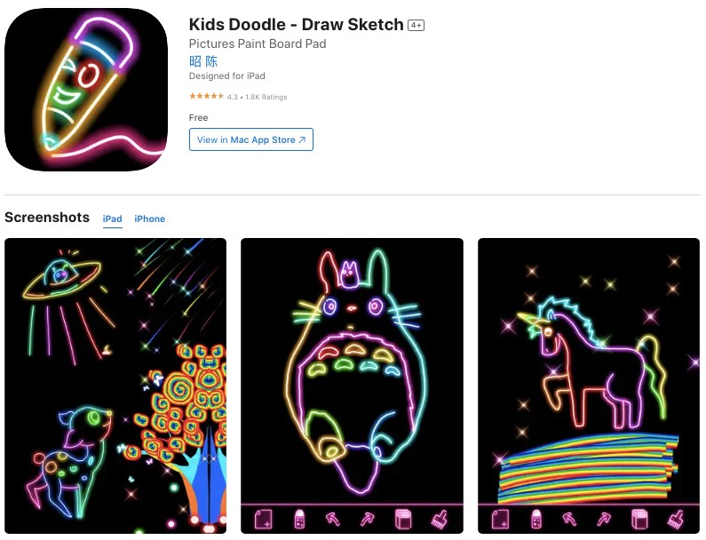 App store page of Kids Doodle