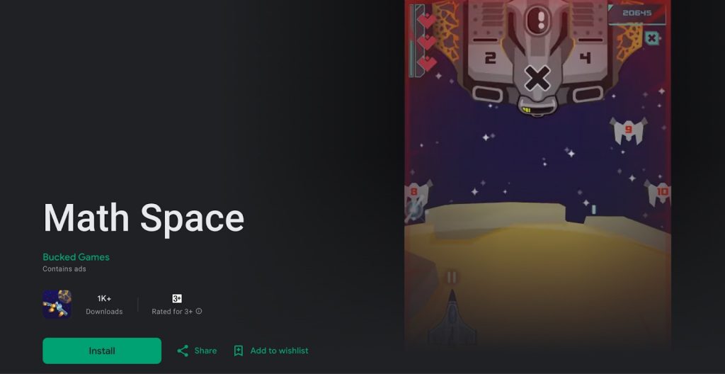 Play store page of Math Space