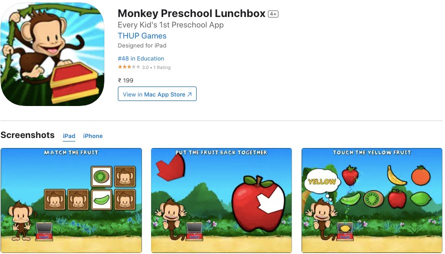 App store page of Monkey Preschool Lunchbox