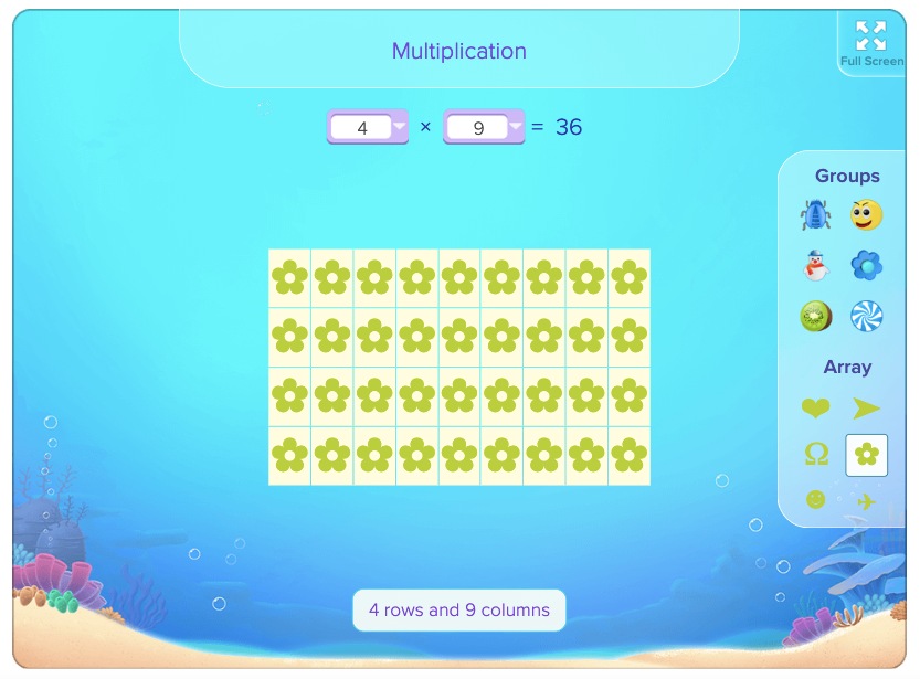 Arrays and equal groups teaching tool for multiplication