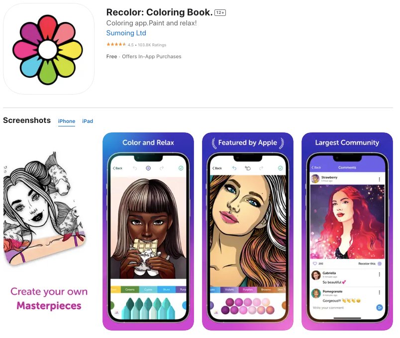 App store page of Recolor