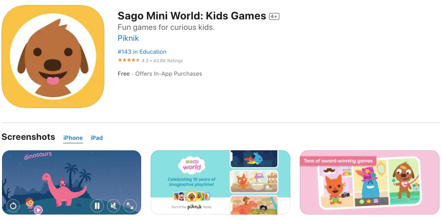 App store page of Sago Mini World