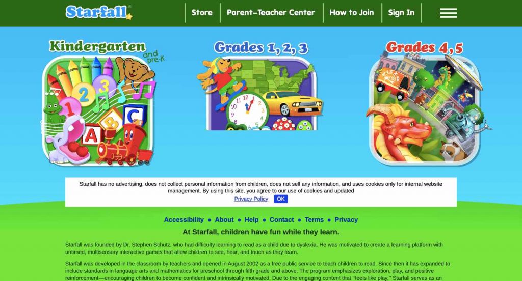 Home page of Starfall Math