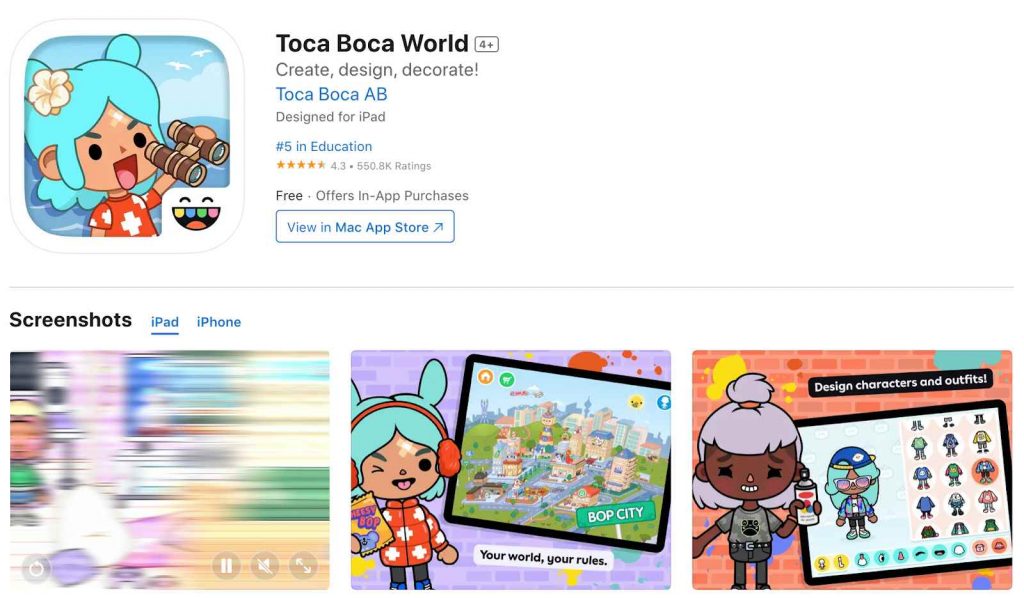 App store page of Toca Boca