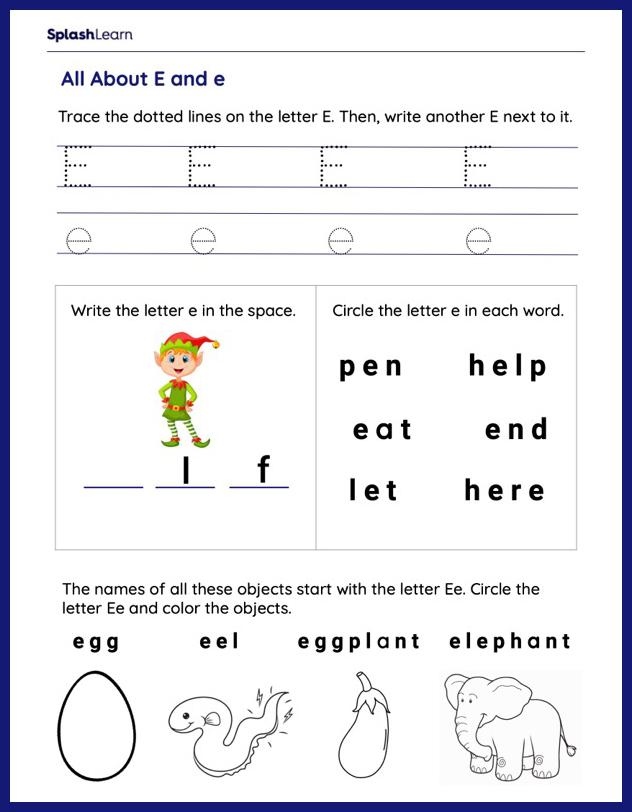 Letter E Activity Worksheet