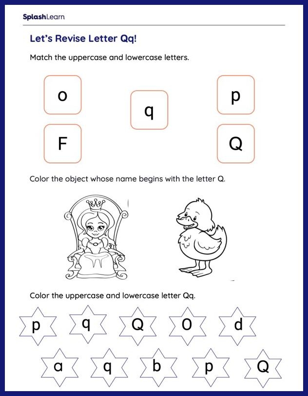 Letter q match and coloring worksheet