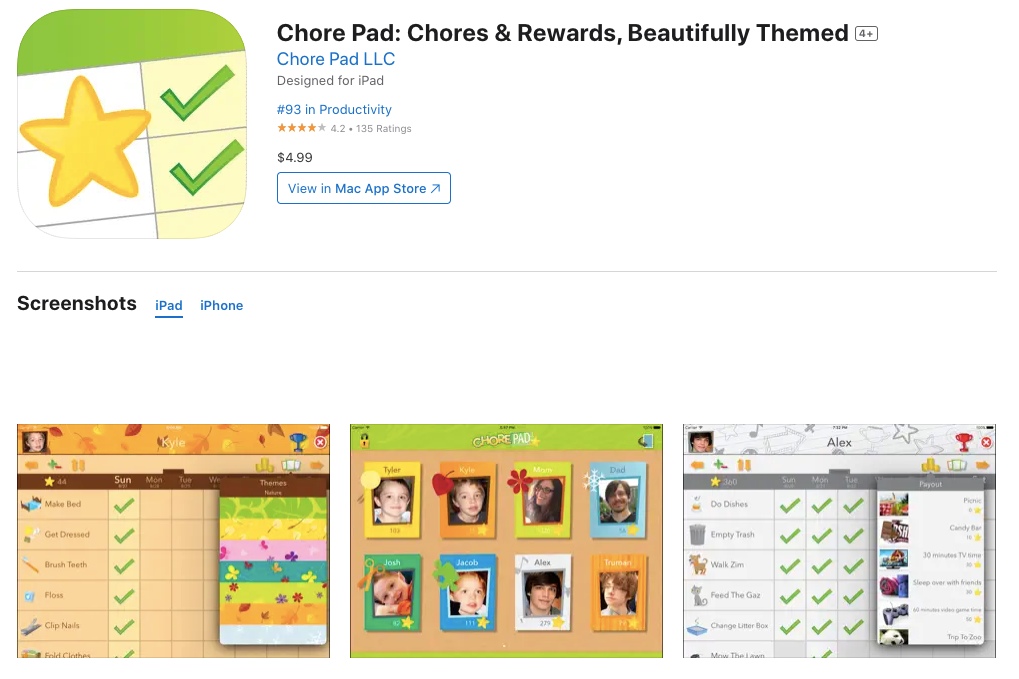 App store page of Chore Pad