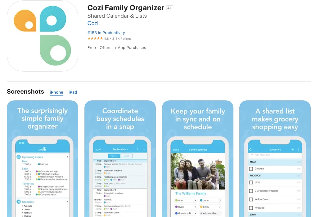 App store page of Cozi