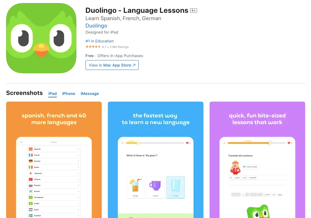 App store page of Duolingo