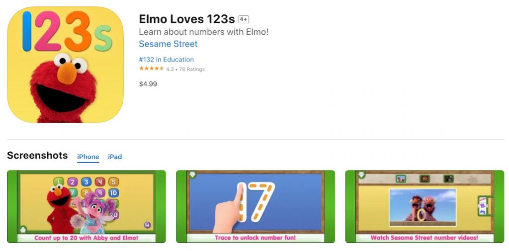 App store page of emlo loves 123s