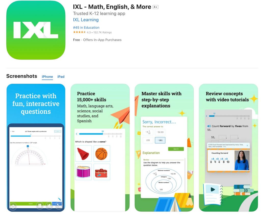 App store page of IXL