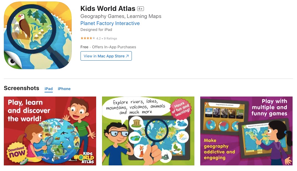 App store page of Kids World Atlas