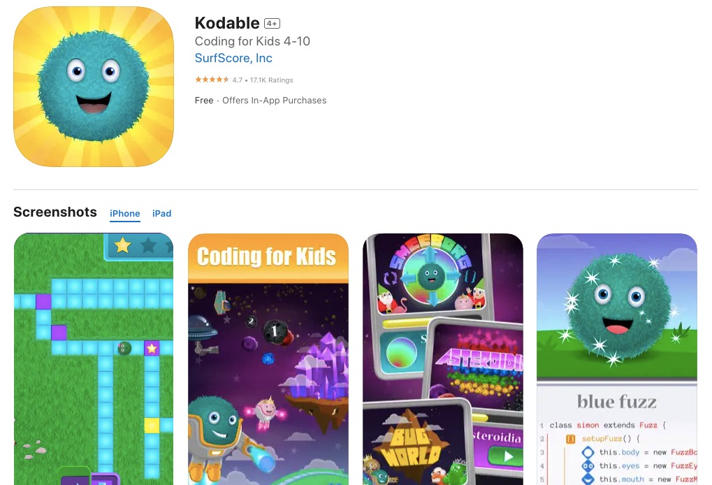 App store page of Kodable