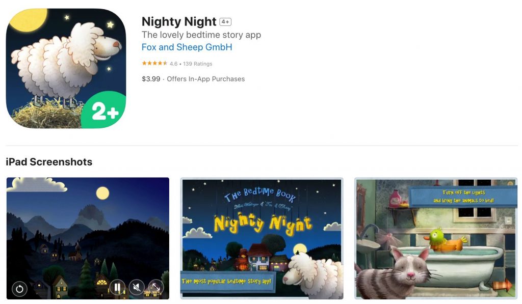 App store page of nighty night app