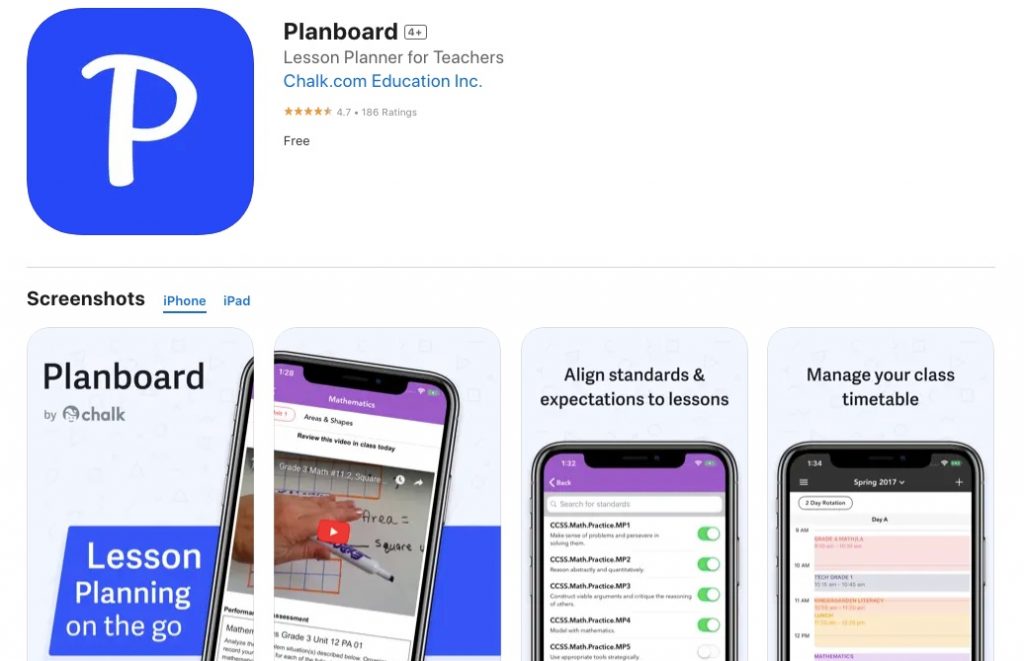 App store page of Planboard Lesson Planner