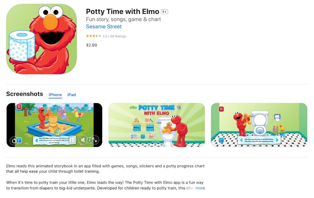 App store page of potty time with elmo