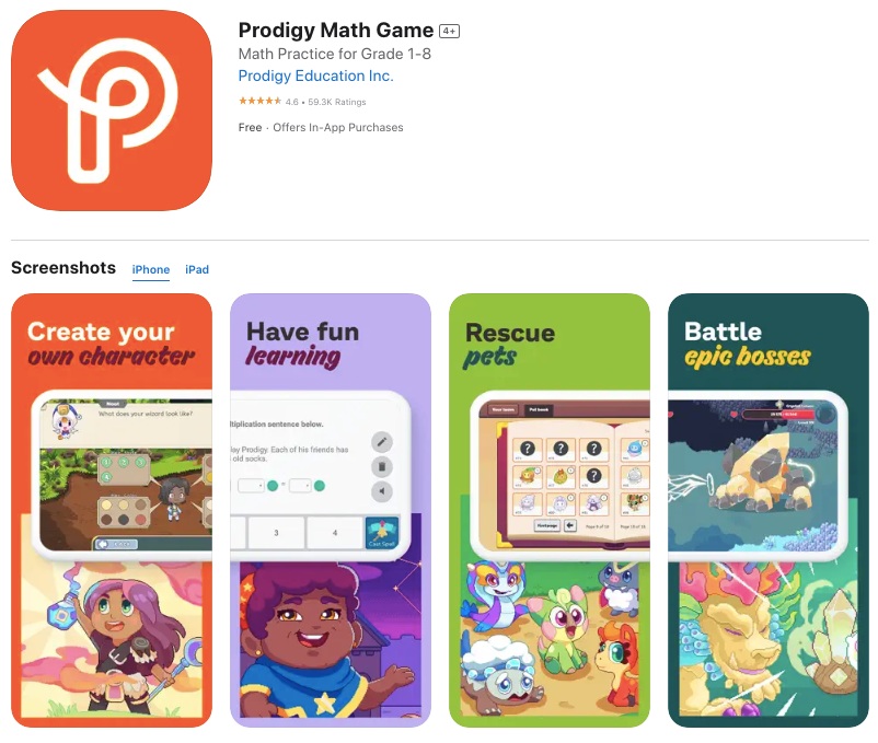 App store page of Prodigy