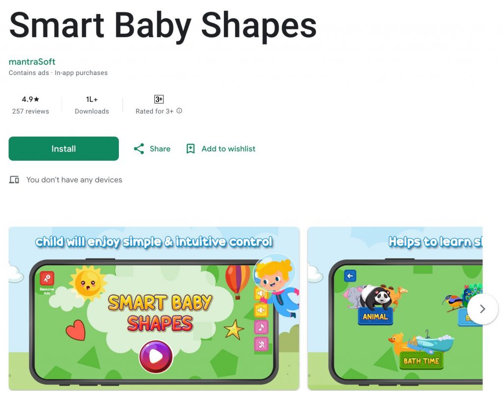 App store page of smart baby shapes