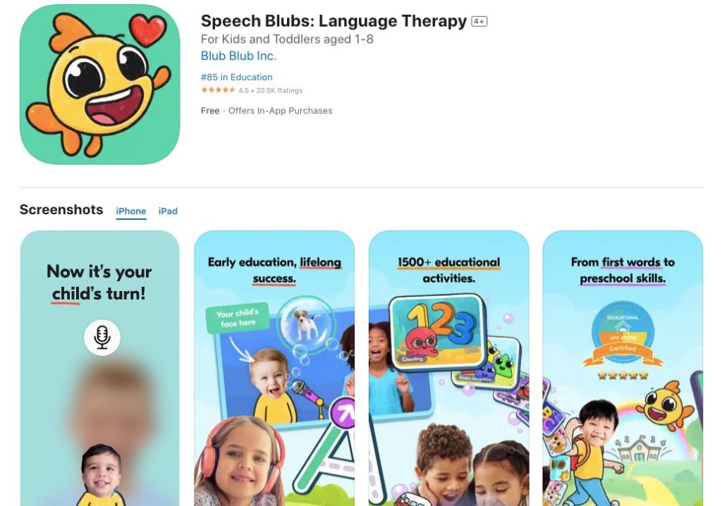 App store page of Speech Blubs