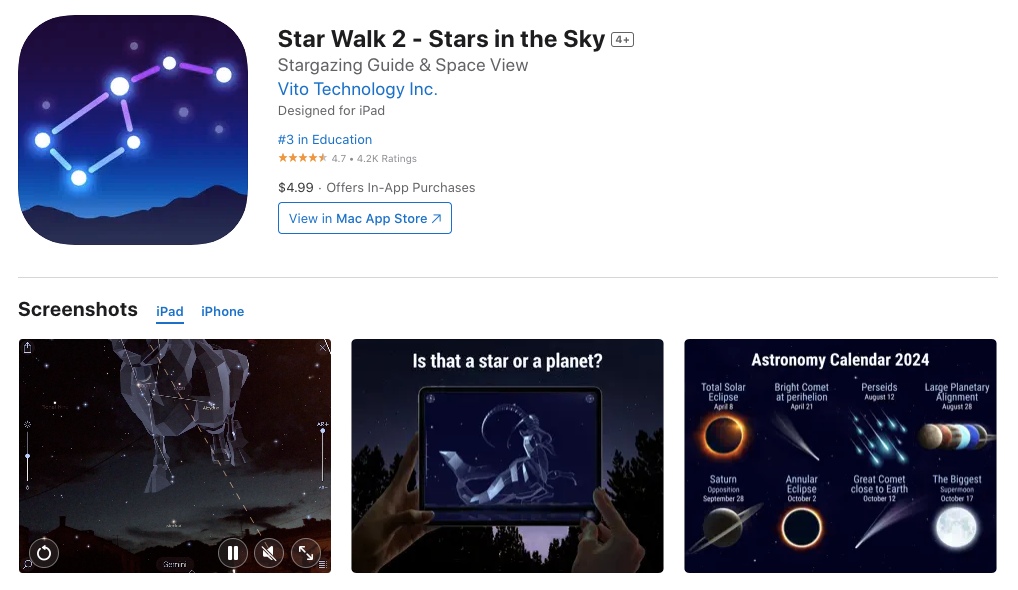 App store page of Starwalk 2