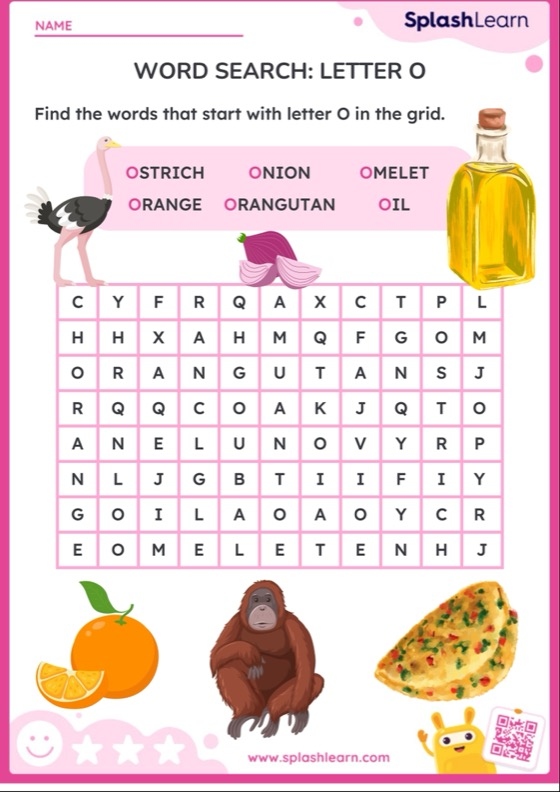 Letter O Word Search printable activity