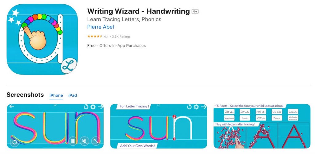 App store page of writing wizard