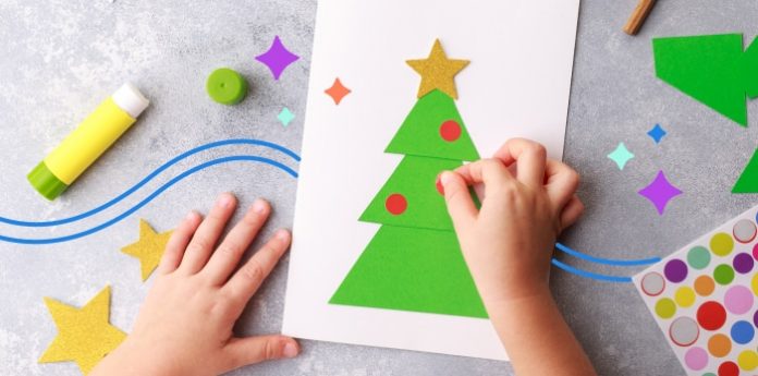 An image of a kid making Christmas crafts