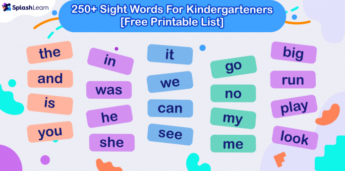 Sight words for kindergarten kids