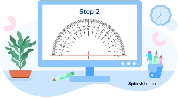 Step 2 to draw a right angle using protractor : Protractor on the horizontal line
