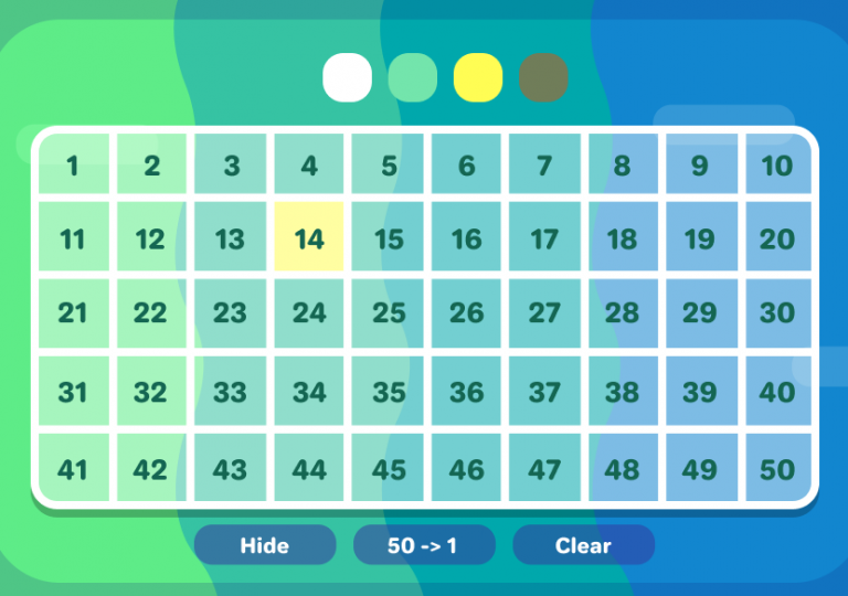 Number Chart 1 to 50 Teaching Tool